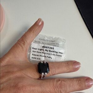 Black Onyx Rhodium-Plated Ring BOMB PARTY